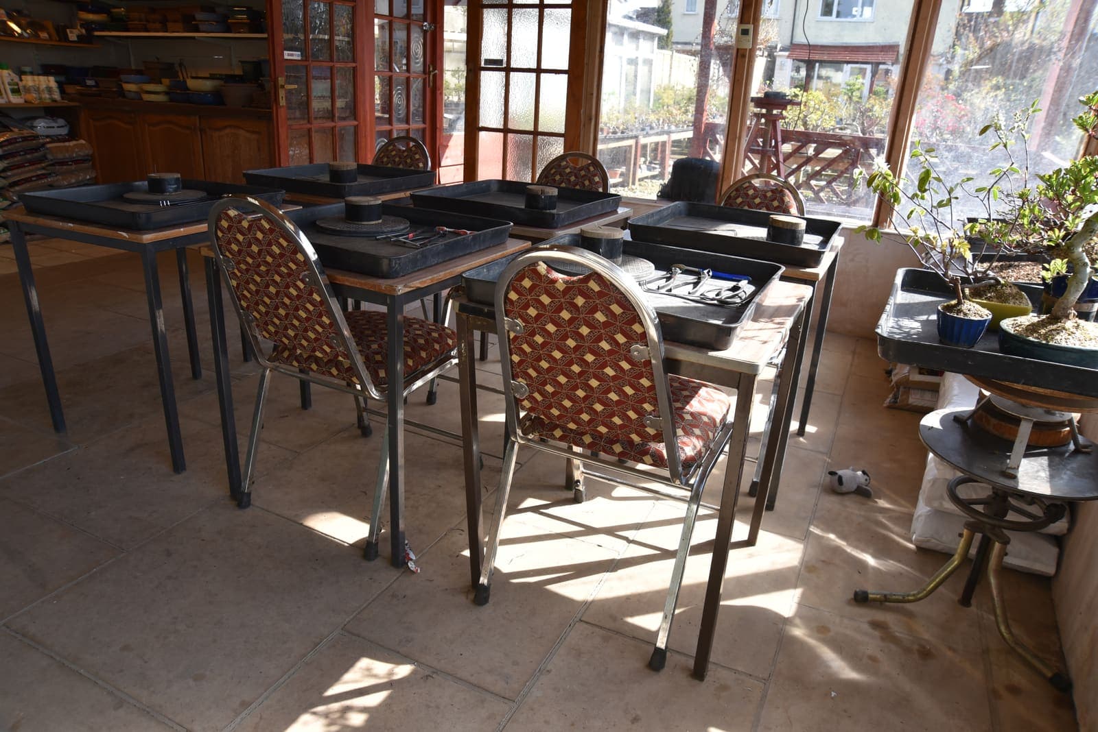 Bonsai teaching studio prepared for an incoming group of students